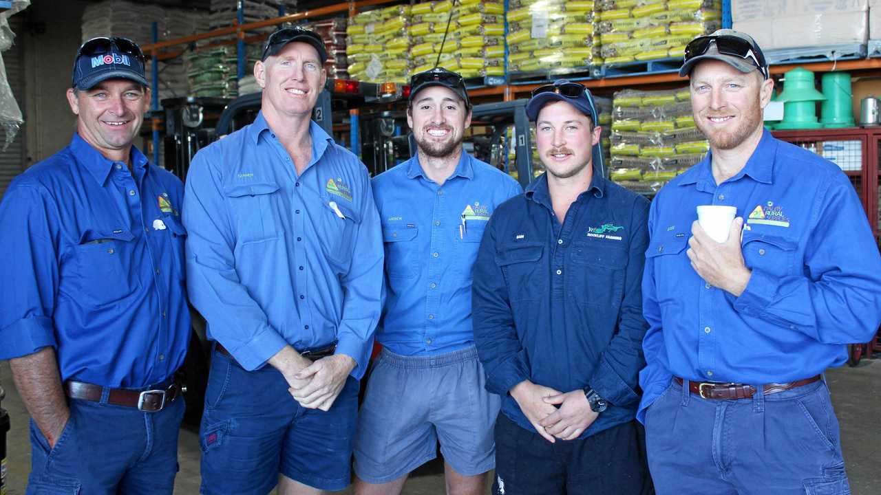 Dalby Rural Supplies hosted the 2018 White Ribbon Breakfast. Pictured: Mark Noller, Darren Hoskin, Andrew Turner, Sam Rockliff and Greg Hartwig. Picture: Shannon Hardy