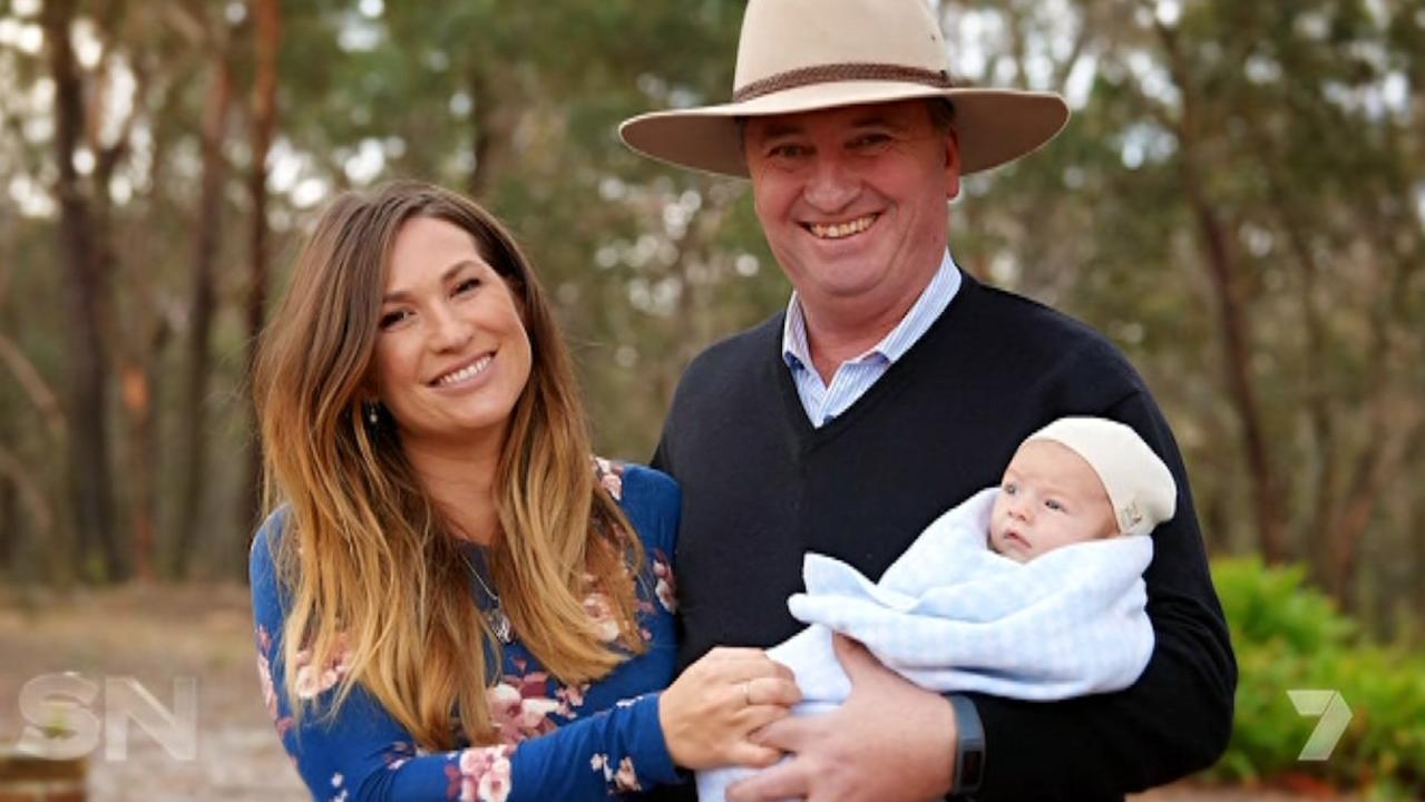 Vikki Campion and Barnaby Joyce (above with baby Sebastian) are now expecting their second son, to be called Thomas Timothy, due in June. Picture: Sunday Night.