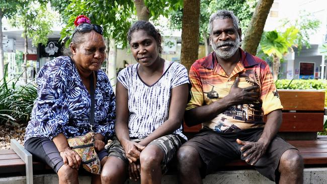 Stephanie Tayley of Wujal Wujal, Delphina Giblet of Lockhart River and Graham Ned of Pormpuraaw. Mr Ned said he was “100 per cent” in favour of the Voice, but both Ms Tayley and Ms Giblet had not heard of the proposal. Picture: Brendan Radke