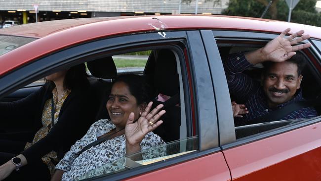 Priya and Nades Murugappan on arriving in Brisbane. Picture: Dan Peled