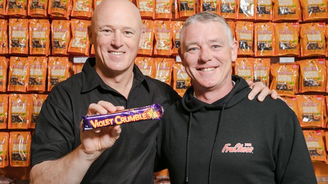 Robern Menz owners Phil Sims and Richard Sims with Violet Crumble. Photographer: Julian Cebo.