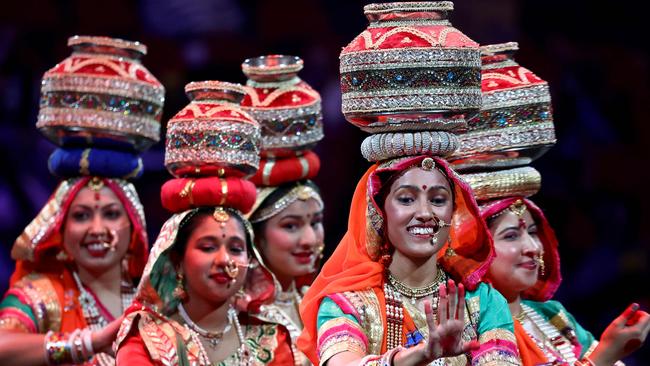 Artists perform cultural dance at an event to welcome India's Prime Minister Narendra Modi at the Qudos Arena in Sydney on May 23, 2023. Picture: David Gray/Pool