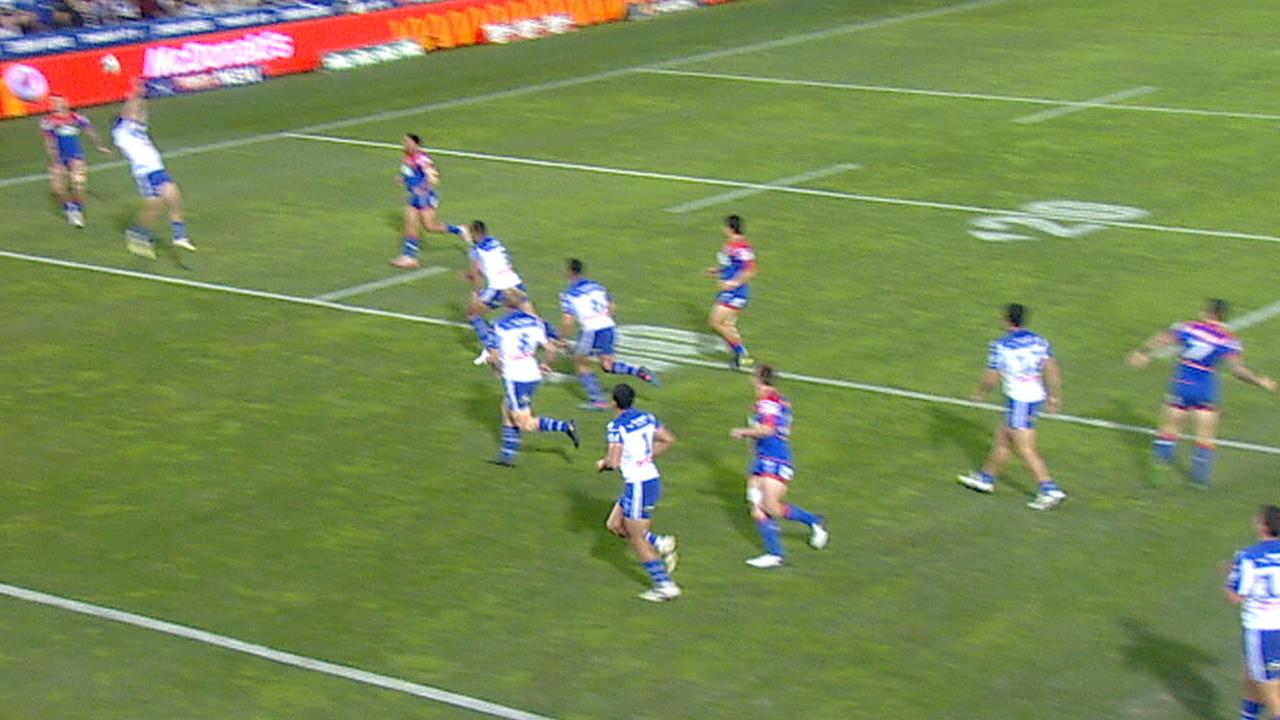 Mitchell Pearce produced one of the passes of the season for Shaun Kenny-Dowall to score.