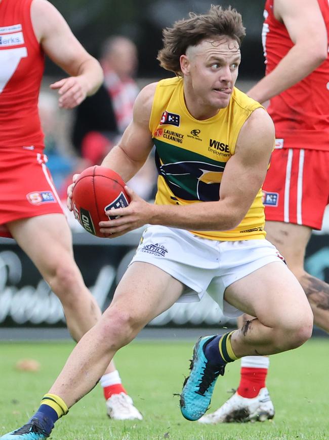 Eagle James Rowe in action against North Adelaide in Round 4. Picture: David Mariuz/SANFL