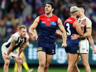 MELBOURNE, AUSTRALIA - JUNE 12: Christian Petracca of the Demons celebrates during the 2023 AFL Round 13 match between the Melbourne Demons and the Collingwood Magpies at the Melbourne Cricket Ground on June 12, 2023 in Melbourne, Australia. (Photo by Dylan Burns/AFL Photos via Getty Images)