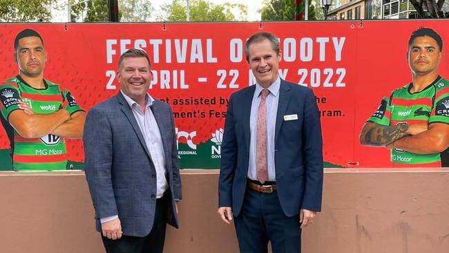 Member for Dubbo, Dugald Saunders and Dubbo Mayor, Mathew Dickerson, at Dubbo Regional Council’s 'Festival of Footy' launch.