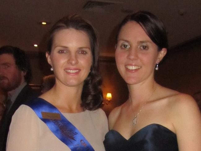 LOCALS AT EKKA: Carlyn Lewis, Monto Burnett Miss Showgirl Finalist and Jess Bargenquast, Biggenden Burnett Rural Ambassador Finalist at the 30th Anniversary Dinner for the Miss Showgirl Awards 2012. Photo: Contributed