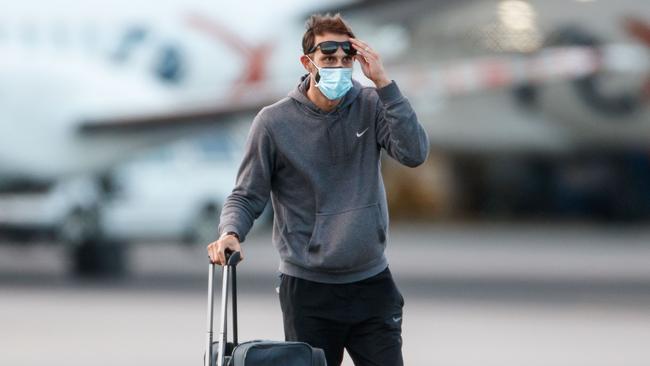 Daniel Cioffi on the tarmac at Adelaide Airport. Picture: Matt Turner
