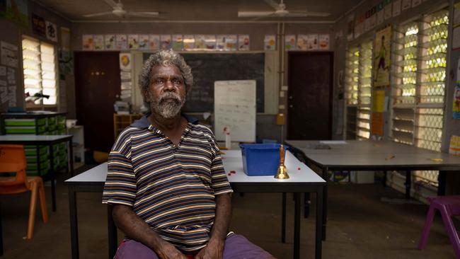 Gamardi Traditional Owner Dale Pascoe in the school room, which doesn't have power, internet or water. Picture: Rebecca Parker