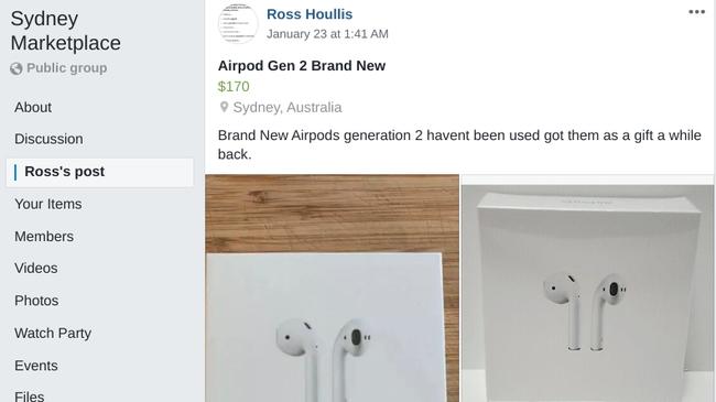 The fake items Ross Houllis was trying to sell via Facebook Marketplace. Picture: Supplied