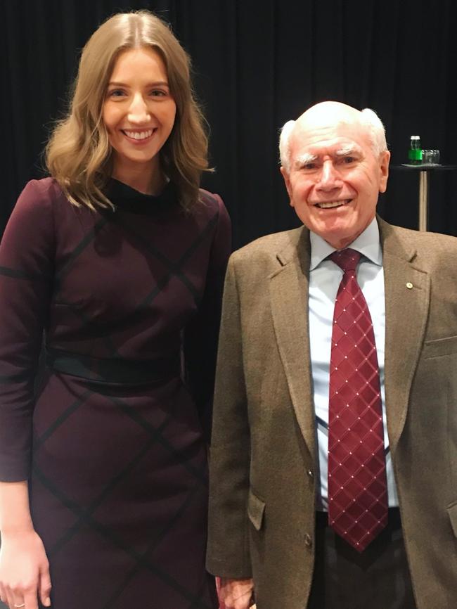 Jocelyn Sutcliffe with Former Prime Minister John Howard. Picture: Supplied