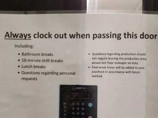 Bad bosses!BRIEF - BOG OFF Boss slammed after demanding employees clock out for bathroom breaks in note.How to lose 1/4 of your staff in one go. This is from a vegan bakery in Bend, OR. I didnt work there, but the person who did put in their notice b/c of this.Posted by u/VurucaAssault