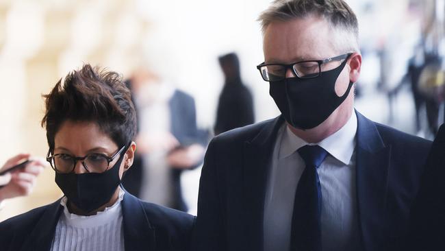 Cardiologist Andrew Douglas McGavigan (right) and his wife Jay arrive at the Adelaide Magistrates Court on August 16. Picture: NCA NewsWire / David Mariuz