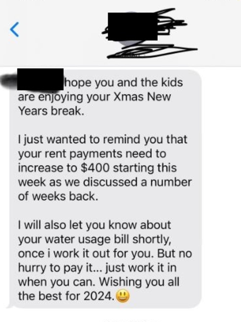 The landlord sent the tenant a text message informing her that she would need to start paying a new rent rate of $400. Picture: AggravatingAd1810/Reddit