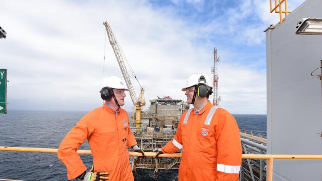 Former APPEA boss Andrew McConville with Exxon Australia chairman Nathan Fay. Picture: Sharon Walker