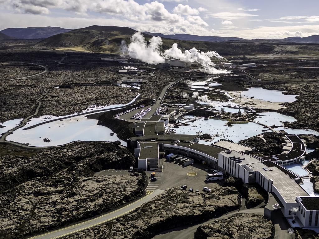 Steam rises from the Svartsengi geothermal power station and Blue Lagoon geothermal spa near the fishing town of Grindavik, Iceland. Picture: John Moore/Getty Images