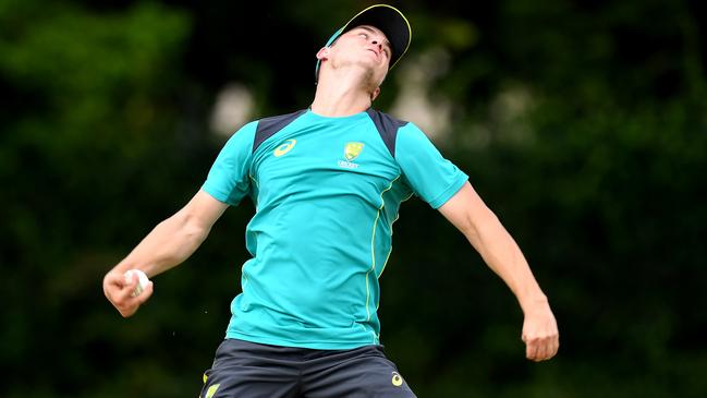 Leggie Mitchell Swepson bowls to the Aussie batsmen on Friday.