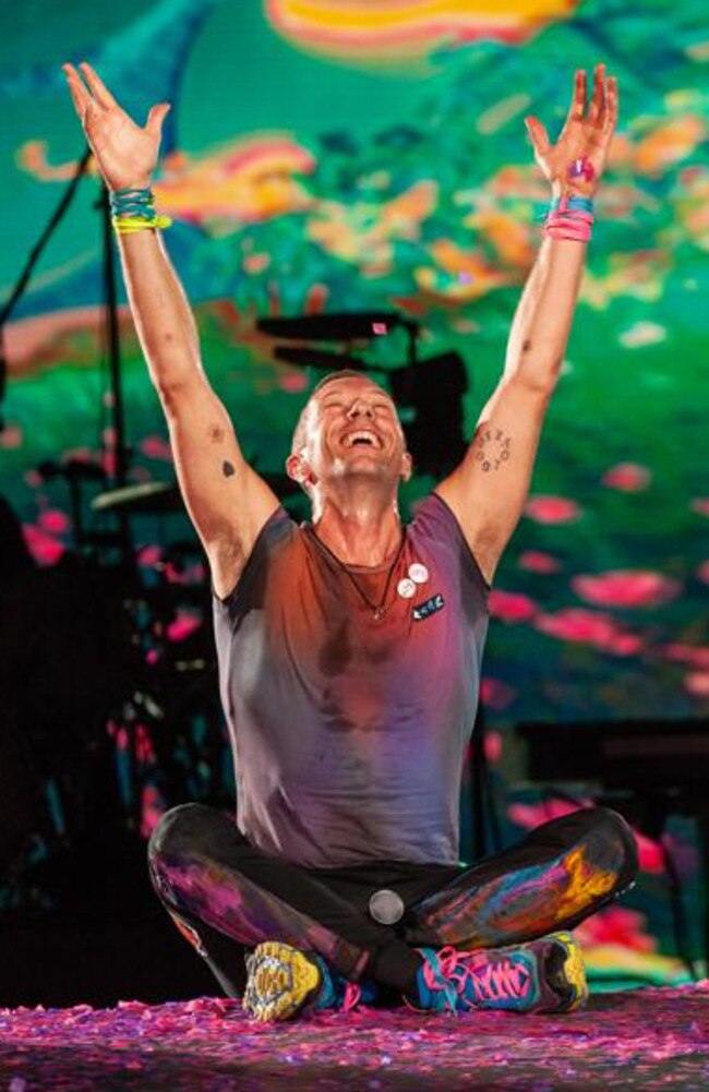 Chris Martin of Coldplay performs live in Perth. The British band will tour in Sydney and Melbourne in spring 2024. Picture: Duncan Barnes