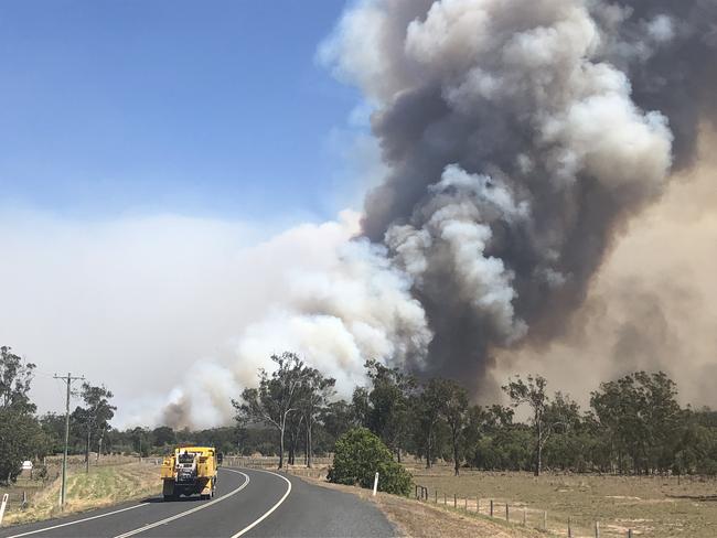 A fast-moving bushfire threatens property at Cobraball Road 9.30am Sunday.