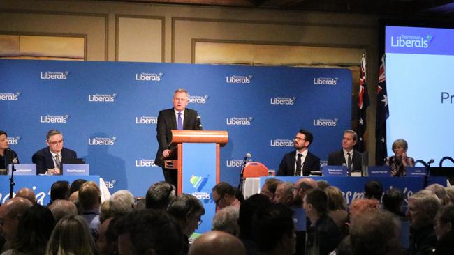 Premier Jeremy Rockliff addresses the annual state Liberal council held at the Country Club Tasmania in Launceston. Picture: Stephanie Dalton