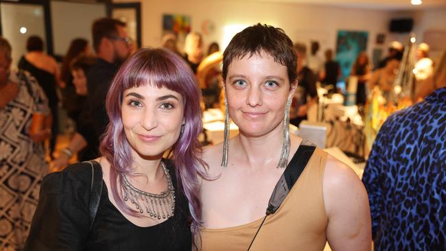 Tal Fitzpatrick and Meg Stoios at the SWELL Art Prize at Broadbeach Community Space for Gold Coast at Large. Picture, Portia Large.
