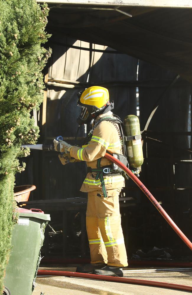 Fire fighters at a shed fire at 262 Pigdon St, Portarlington. Picture: Alison Wynd