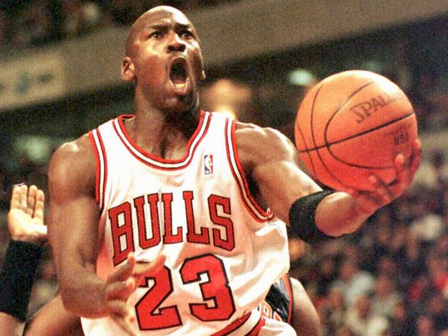 Michael Jordan during Chicago Bulls v New York Nicks NBA basketball game at United Centre, 09/12/1997.