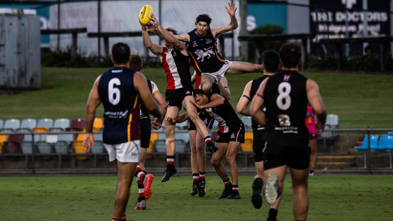 The Saints and Lions face off in the 2021 grand final at Cazalys. Picture: Emily Barker