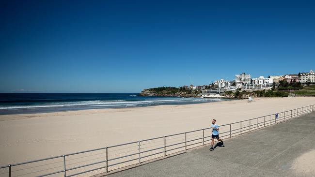 A quiet Bondi Beach which remains closed.