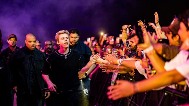 INDIO, CALIFORNIA - APRIL 15: The Kid LAROI performs onstage at the Sahara tent during the 2023 Coachella Valley Music and Arts Festival on April 15, 2023 in Indio, California. (Photo by Matt Winkelmeyer/Getty Images for Coachella)