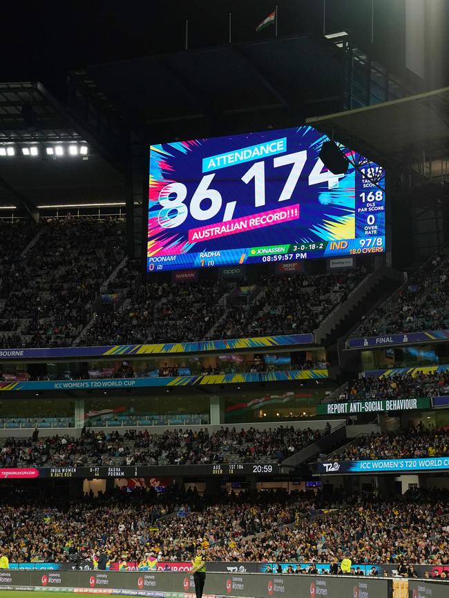 The crowd figure is revealed for the final. Picture: AAP Image/Michael Dodge