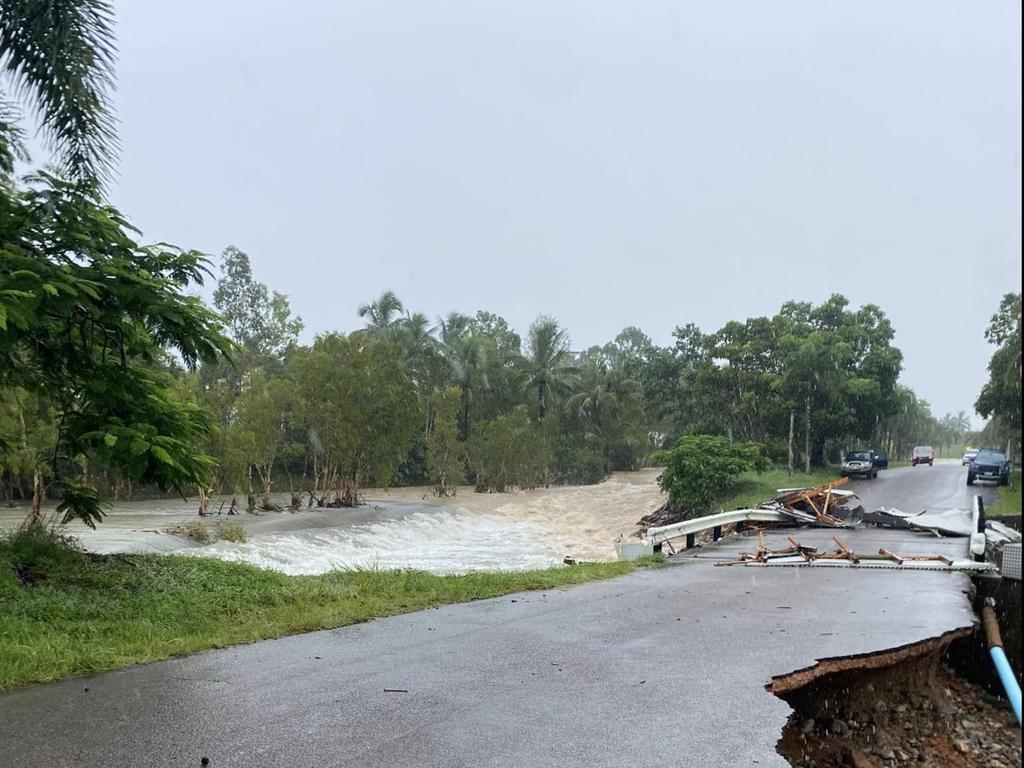 A road at Hinchinbrook Harbour near the boat ramp crumbled. Picture: Matt Price/Facebook