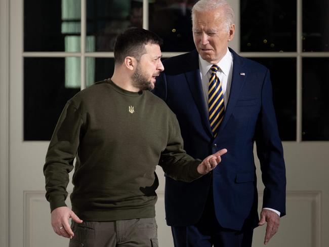 US President Joe Biden with Ukraine's President Volodymyr Zelenskyy in Washington. Picture: AFP