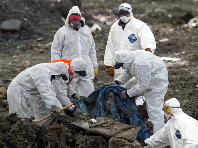 Police search the Mornington Peninsula tip for the bodies of Gracie Sharpe and Anna Marie Kemp. Picture: David Crosling