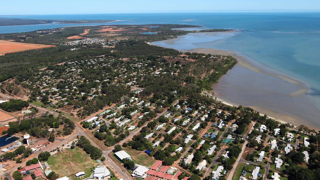 Aerial views of the township of Weipa on Cape York. 