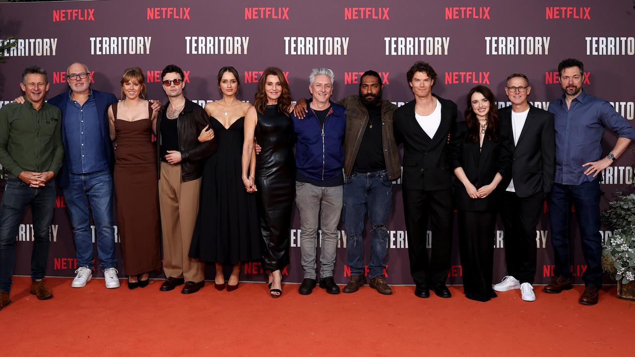 (L-R) Ben Davies, Rob Gibson, Greta van den Brink, Sam Delich, Kylah Day, Sara Wiseman, Greg McLean, Clarence Ryan, Sam Corlett, Philippa Northeast, Paul Ranford and Timothy Lee at a screening of Territory in Sydney on October 21. Picture: Getty Images for Netflix