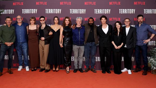 (L-R) Ben Davies, Rob Gibson, Greta van den Brink, Sam Delich, Kylah Day, Sara Wiseman, Greg McLean, Clarence Ryan, Sam Corlett, Philippa Northeast, Paul Ranford and Timothy Lee at a screening of Territory in Sydney on October 21. Picture: Getty Images for Netflix