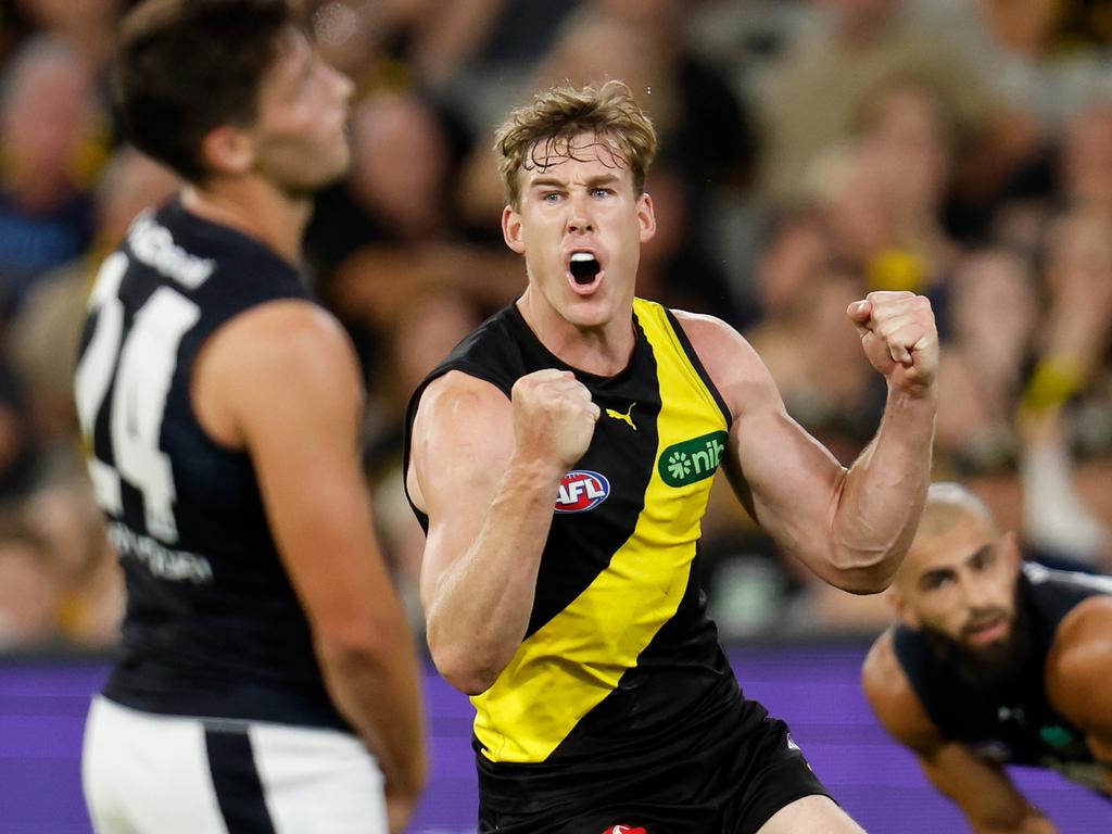 Tom Lynch could be back to terrorise the Blues. Picture: Michael Willson/AFL Photos via Getty Images