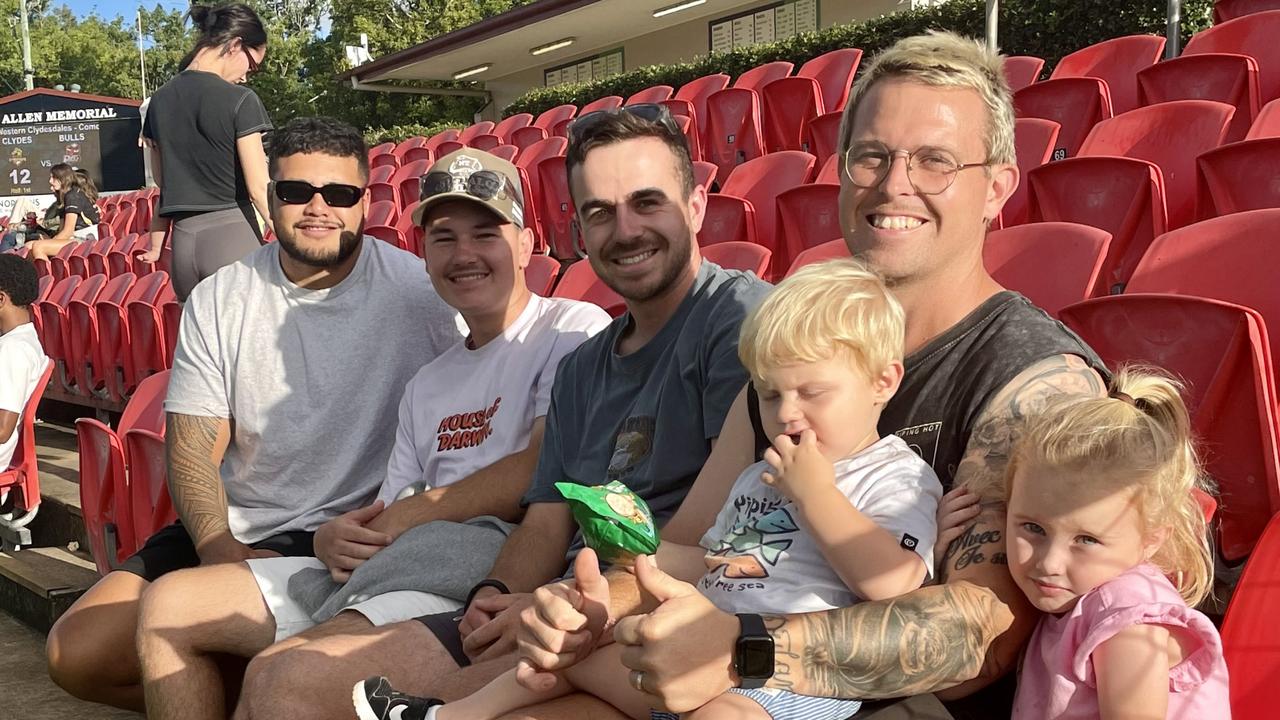 Malik Brown, Jared Rice, Tom Fowler, Ethan Court, Conor Court and Maggy Court at Clive Berghofer Stadium supporting the Western Clydesdales.