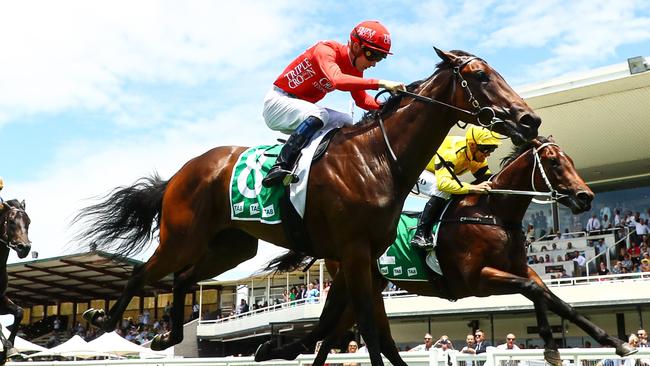 WYONG, AUSTRALIA - JANUARY 11: Harry Davies riding Kujenga wins Race 1 Heritage Real Estate Handicap during Sydney Racing: Wyong 150th Anniversary And The Lakes Race Day at Wyong Racecourse on January 11, 2025 in Wyong, Australia. (Photo by Jeremy Ng/Getty Images)