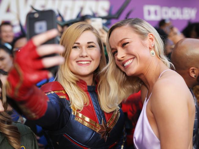 LOS ANGELES, CA - APRIL 22:  Brie Larson (R) attends the Los Angeles World Premiere of Marvel Studios' "Avengers: Endgame" at the Los Angeles Convention Center on April 23, 2019 in Los Angeles, California.  (Photo by Rich Polk/Getty Images for Disney)