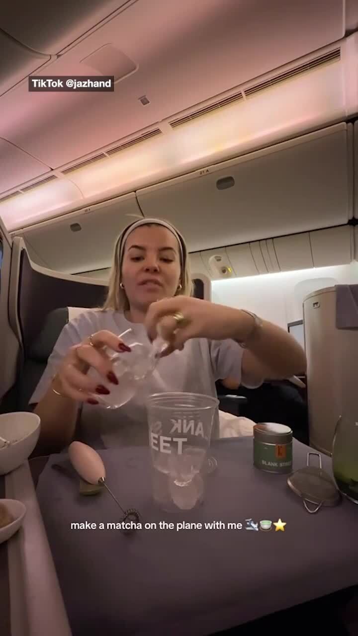 Influencer shows followers how to make a matcha 30,000ft in the air