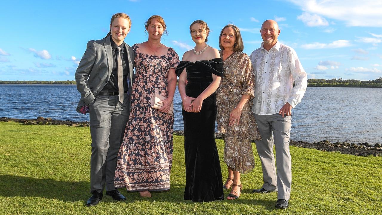 Alstonville High School Year 12 Formal: Lucy Kelly, Lisa Henderson-Smith, Marilyn Tolman, Brendan and Clara Tolman. Picture: Cath Piltz