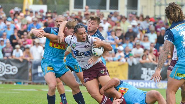 Manly's Martin Taupau during the NRL Round 5 Gold Coast Titans v Manly Sea Eagles match at Marley Brown Oval, Gladstone in 2018.