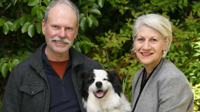 Former Lord Mayor Sandy Vershoor with her husband Gregg Mitchell and their dog Scout. Sadly Scout is unable to accompany them on their global walking adventures. Picture: Naomi Jellicoe