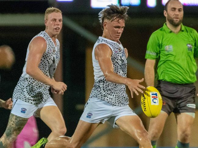 Palmerston Magpie Jonty Patrick's leg speed and disposal skills have made him the Round 13 nomination for the NT News Rising Star. Picture: AARON BLACK/AFLNT MEDIA