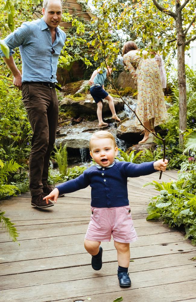 Prince William, Duke of Cambridge and Prince Louis in the Adam White and Andree Davies co-designed garden ahead of the RHS Chelsea Flower Show. Picture: Getty