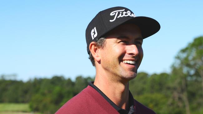 Adam Scott was all smiles after playing nine holes. Picture: Lachie Millard