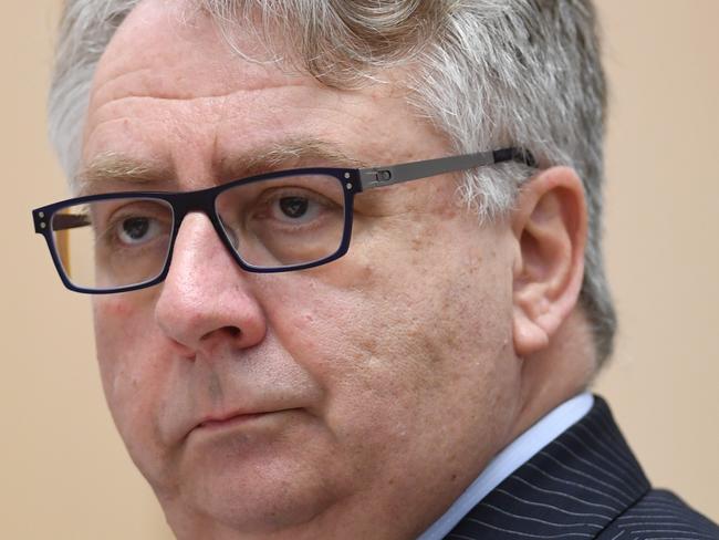 Registered Organisations Commission (ROC) Commissioner Mark Bielecki reacts during Senate estimate hearings at Parliament House in Canberra. Picture: AAP