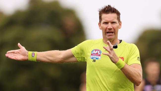 AFL field umpire Simon Meredith becomes the fifth man in green to reach 450 senior games this weekend. Picture: Michael Klein